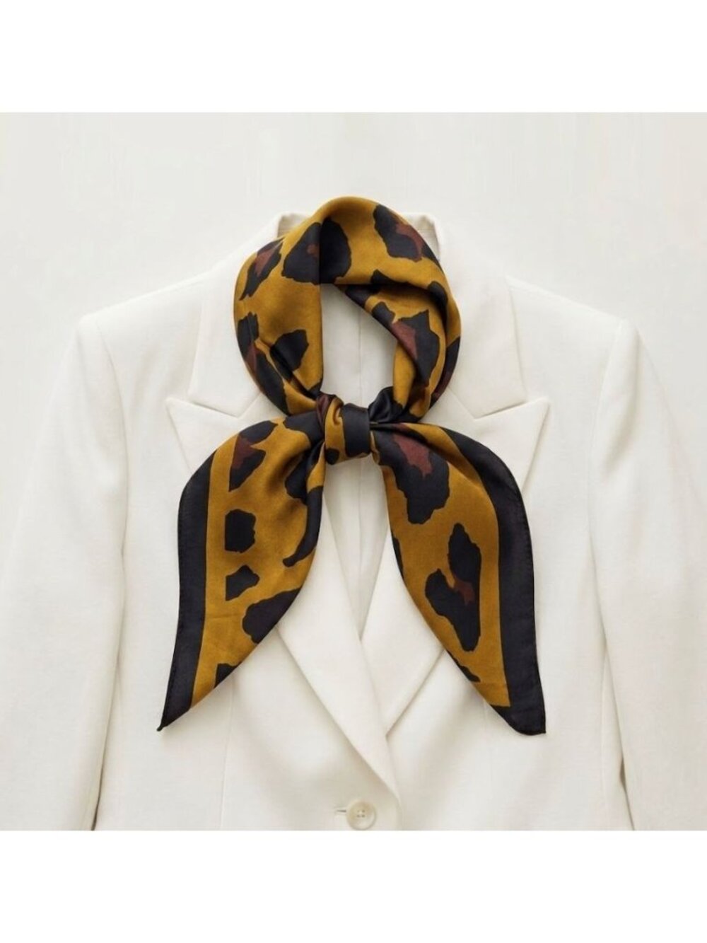 Elegant Bandana Square Scarf Silky Satin Soft Leopard Animal Print cheetah Brown